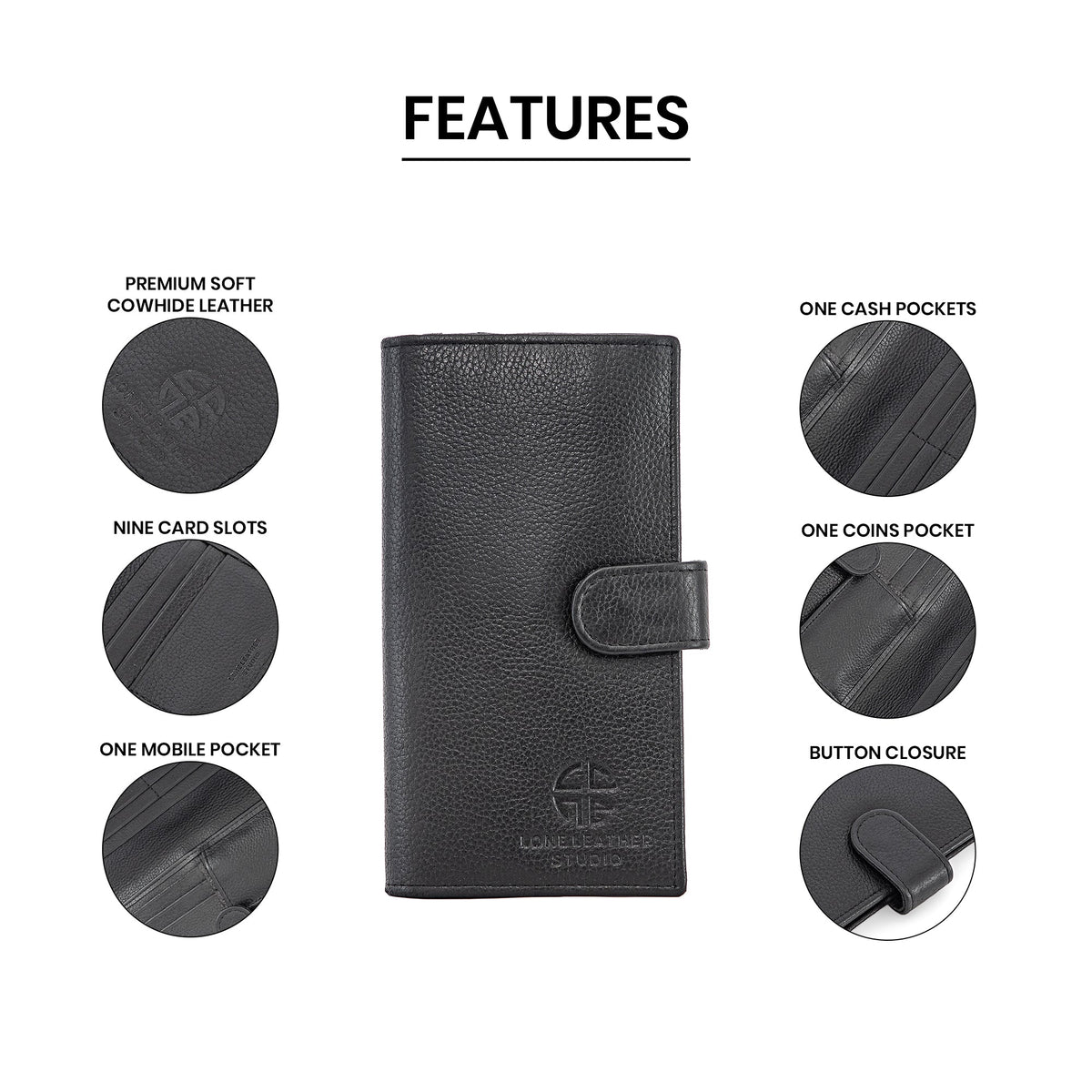 ラグジュアリー・ソフト・カウハイド・レザー・ロングウォレット